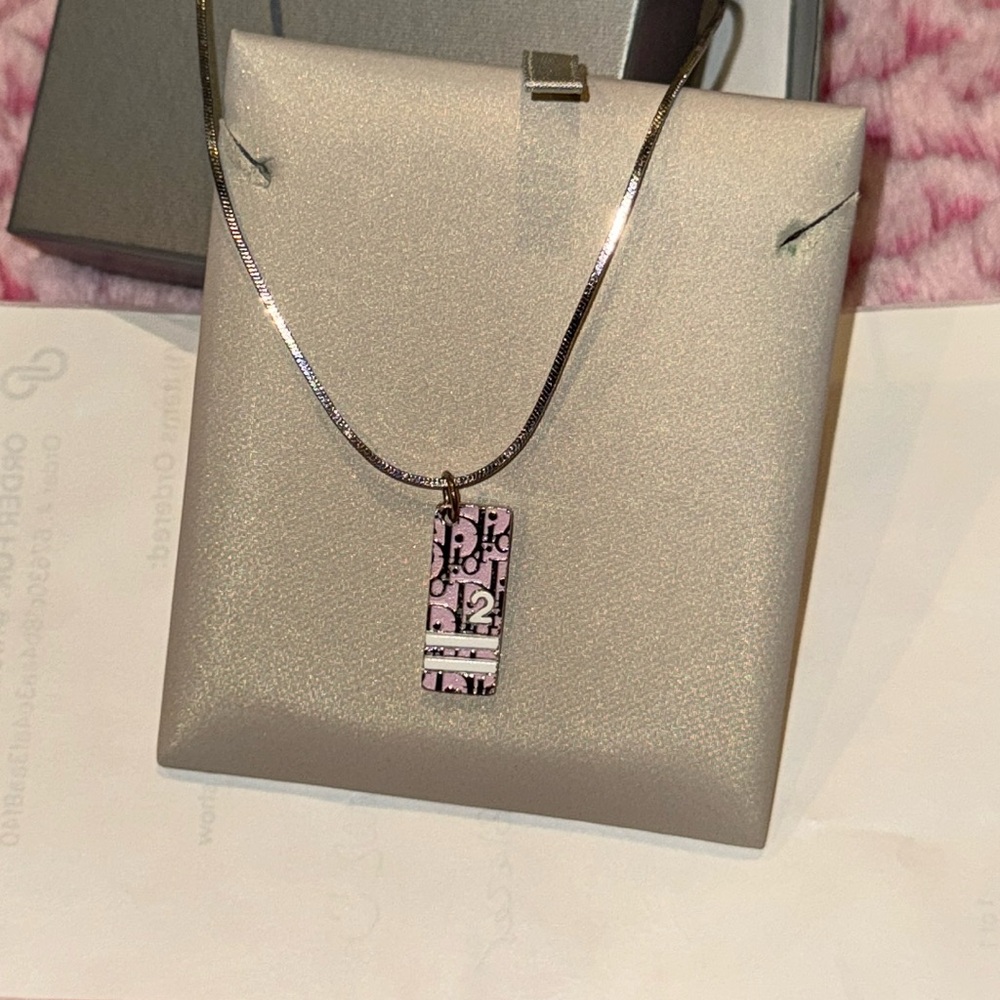 Dior Silver Metal Pink and White Trotter No. (2) Pendant Necklace - Picture 3 of 8